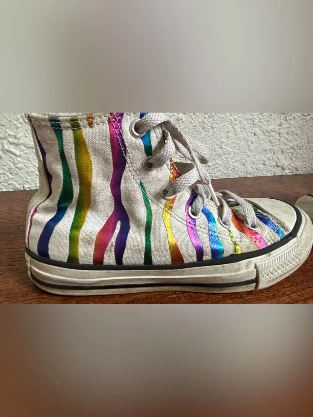 Converse Kids White High-Top Sneakers with Rainbow Stripes